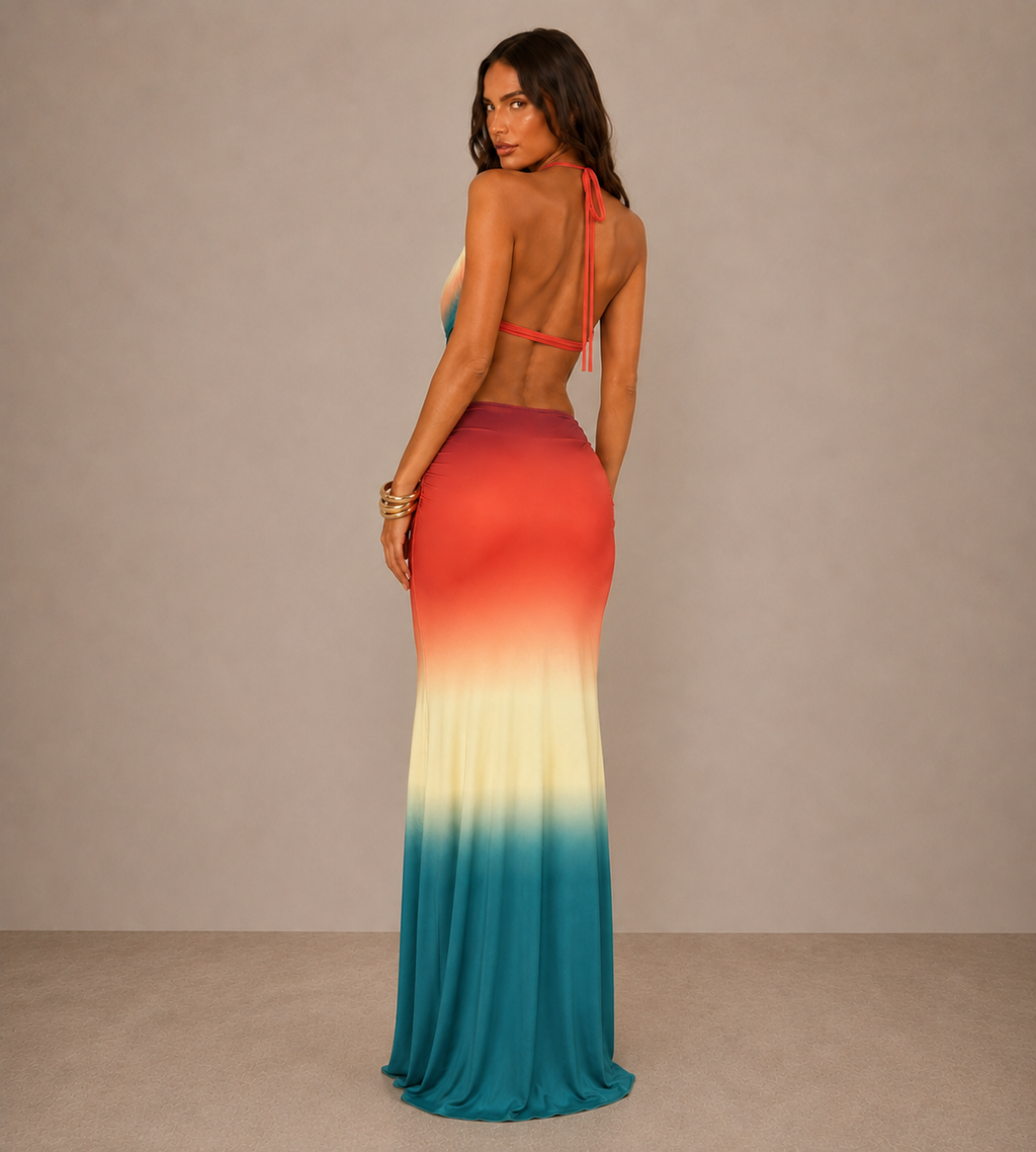 Sienna Ombre Halter Drape Maxi Set