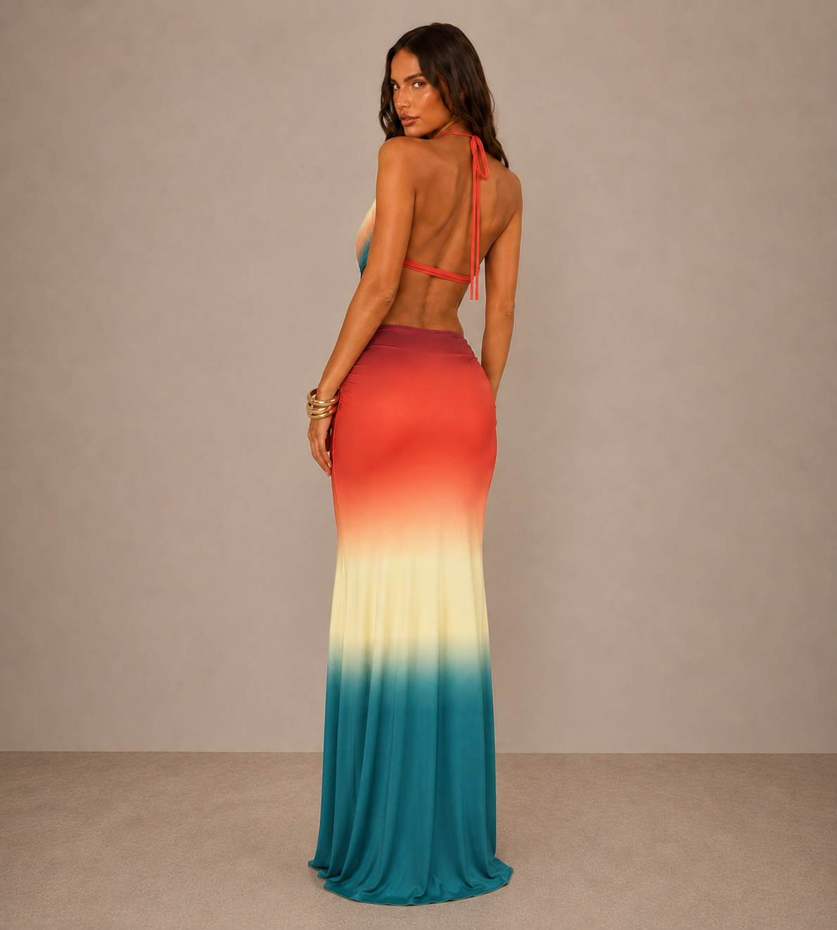 Sienna Ombre Halter Drape Maxi Set