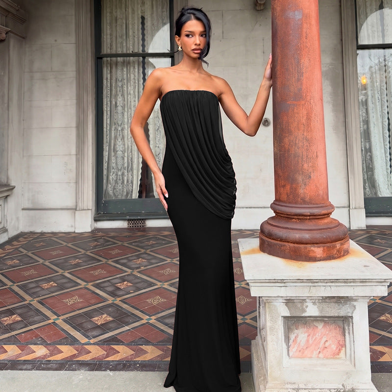 Selene Strapless Draped Maxi Dress - Black