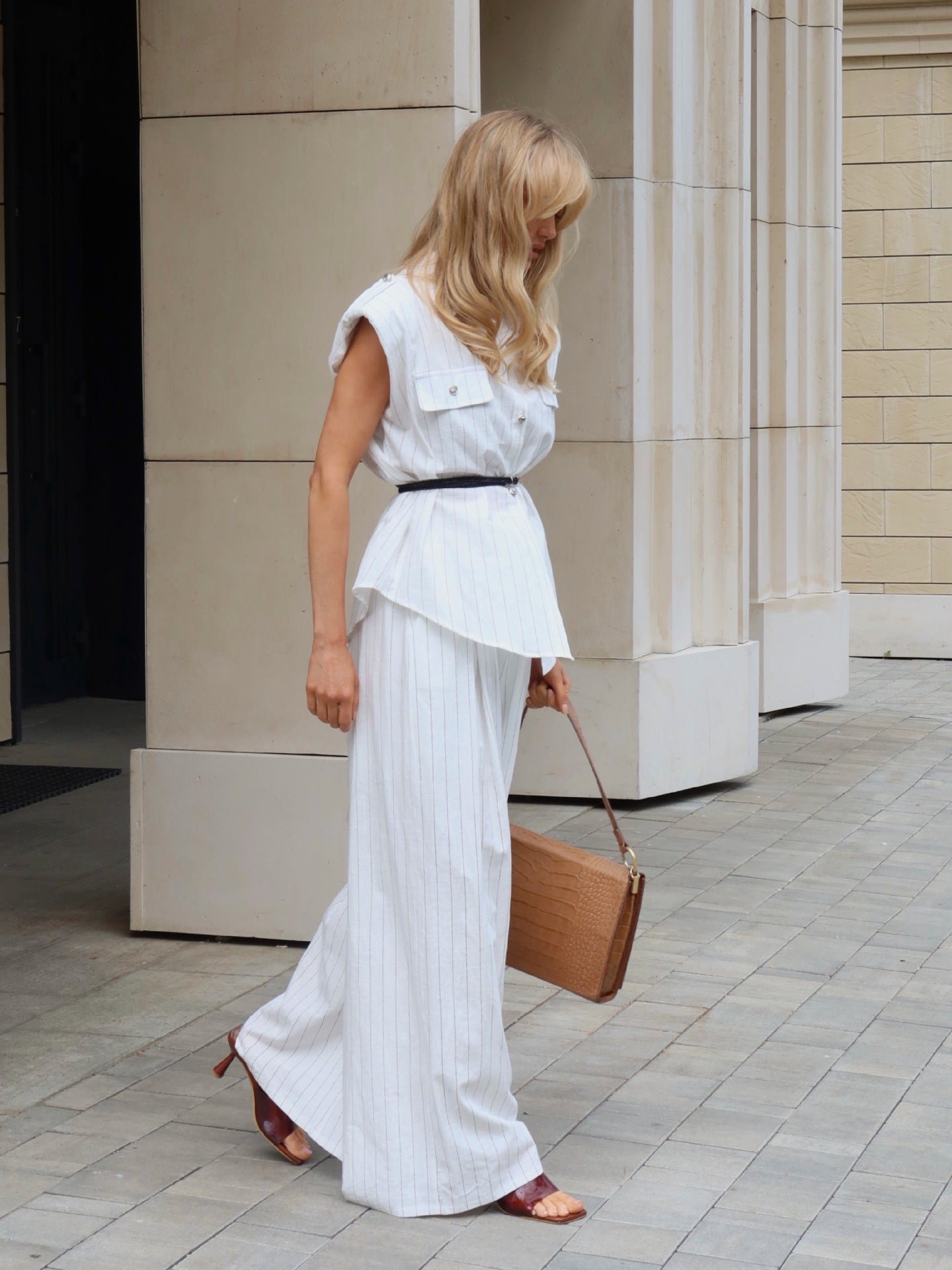 Sloane White Pinstripe Shirt & Wide-Leg Pants Set