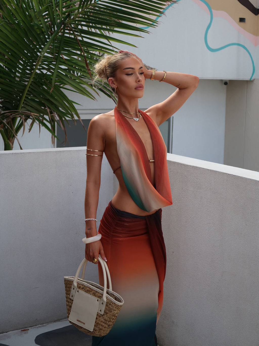 Sienna Ombre Halter Drape Maxi Set