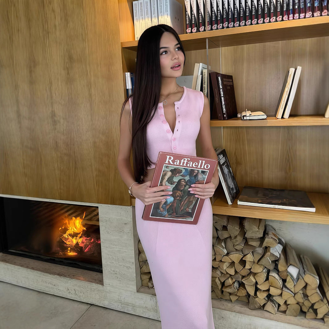 Elodie Blush Pink Button-Front Top & Maxi Skirt Set