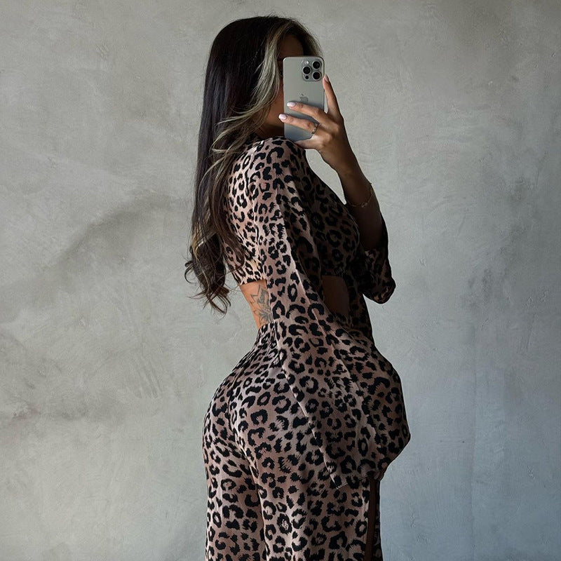Bianca Leopard Tie-Front Top & Slit Maxi Skirt Set