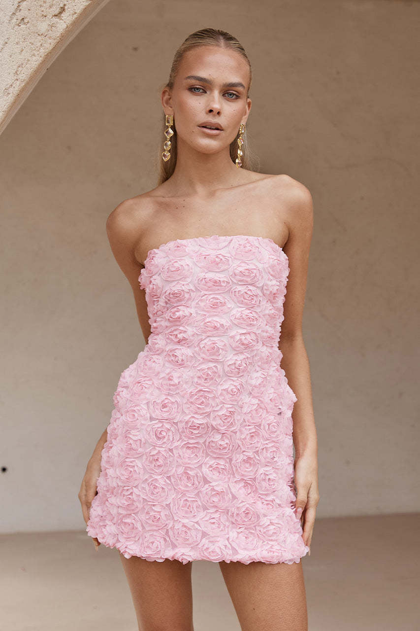 Rosalie Strapless Rosette Mini Dress - Pink