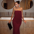 Selene Strapless Draped Maxi Dress - Burgundy