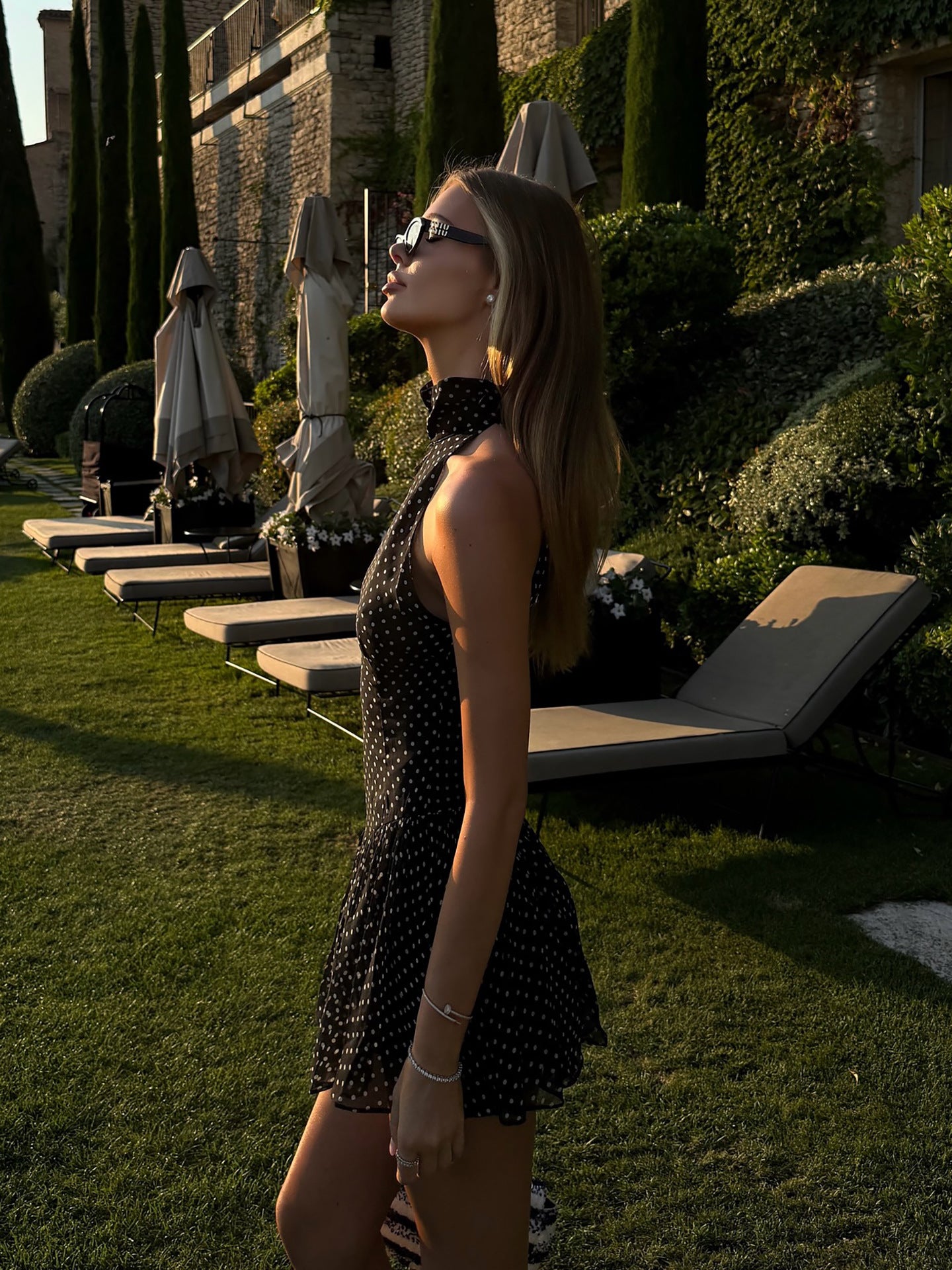 Odette Black Polka Dot High-Neck Mini Dress