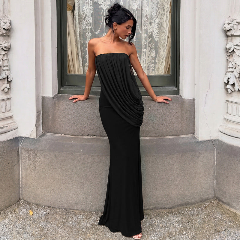 Selene Strapless Draped Maxi Dress - Black