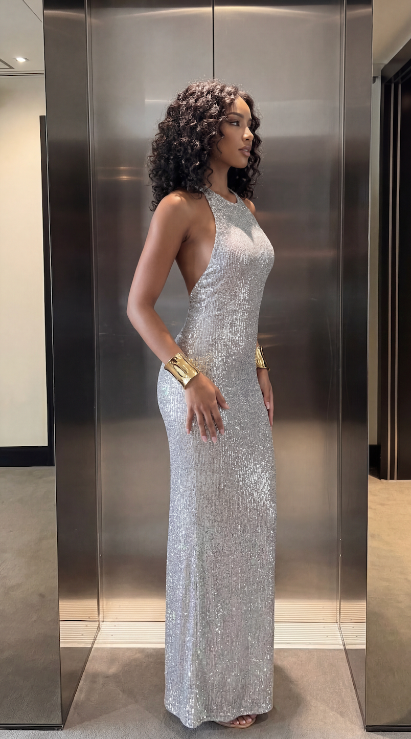 Astrid Sequin Halter Maxi Dress