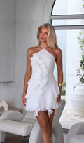 Mirelle White Pleated Ruffle Halter Mini Dress