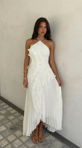 Eloise Pleated Ruffle Halter Maxi Dress - Ivory